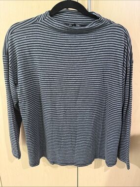 Eileen Fisher Gray and Black Striped Turtleneck Sweater